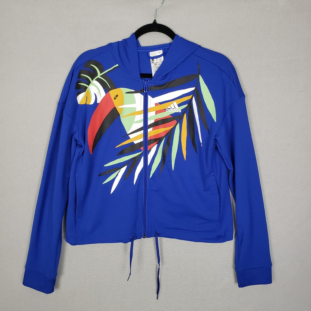 Adidas X Farm Rio Toucan Print Zip Up Jacket Cobalt Blue Tropical Bird Size M